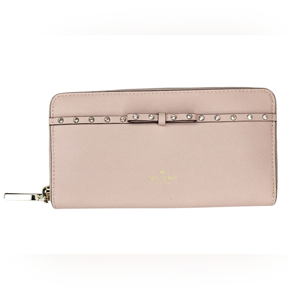 Kate Spade Light Pink Zip Wallet with Rhinestone and Bow
